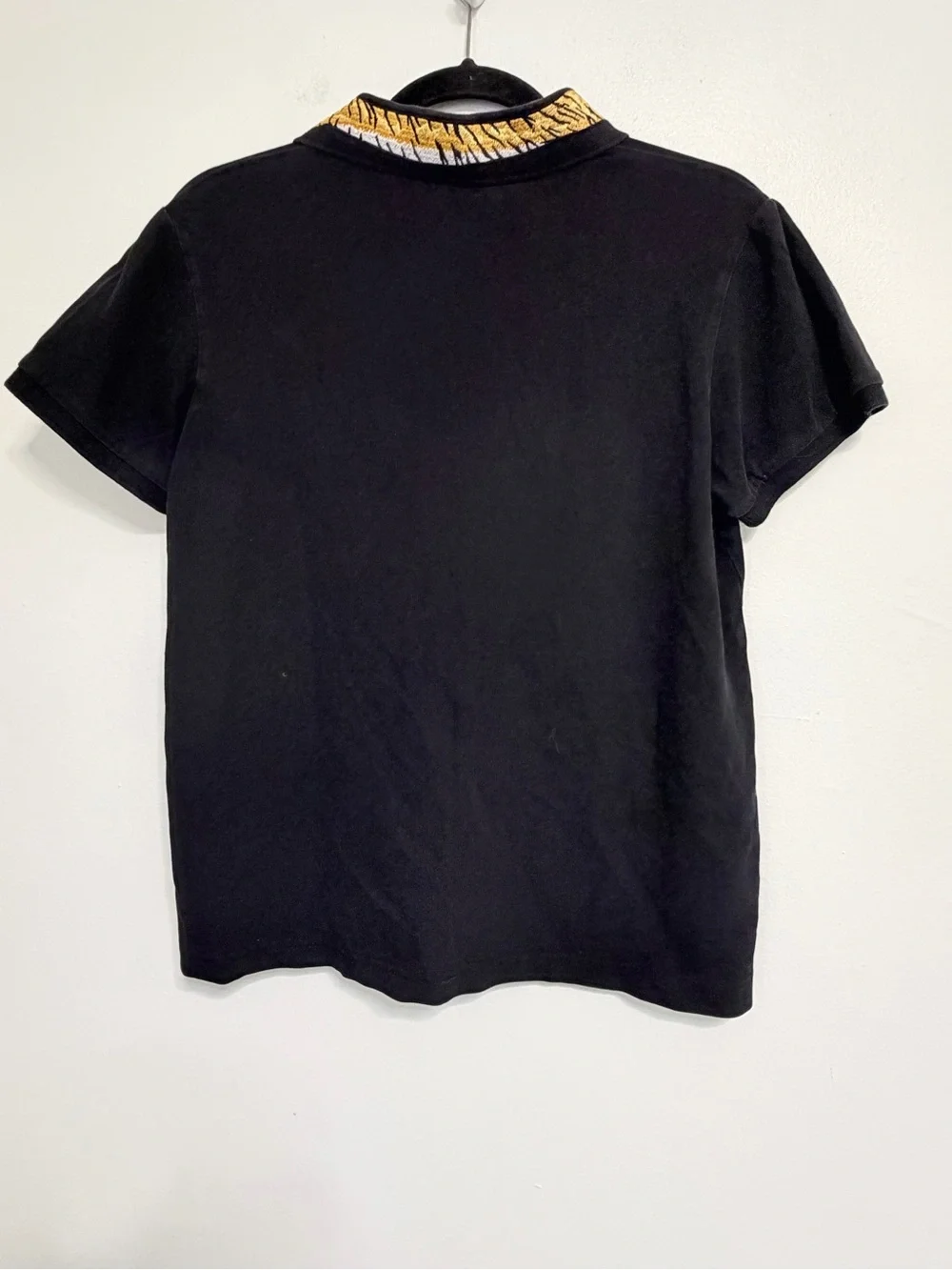 Gucci Black Polo with Yellow Tiger-Print Collar Detail medium